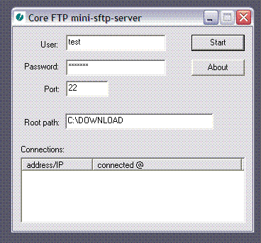Click to view Core FTP Mini SFTP Server 1.28 screenshot